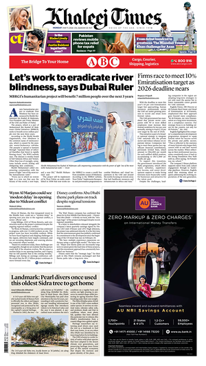 Prima pagina Khaleej Times di oggi - Quotidiano estero