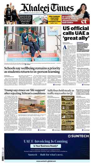 Prima pagina Khaleej Times di oggi - Quotidiano estero