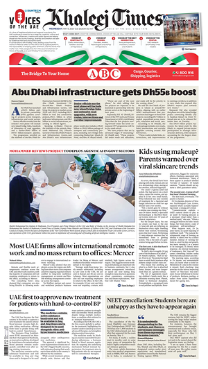Prima pagina Khaleej Times di oggi - Quotidiano estero