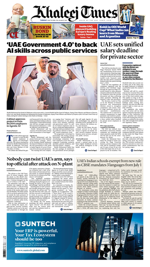 Prima pagina Khaleej Times di oggi - Quotidiano estero