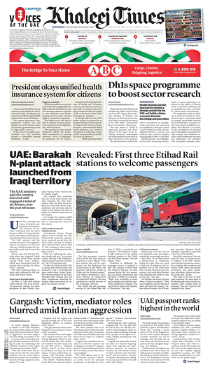 Prima pagina Khaleej Times di oggi - Quotidiano estero