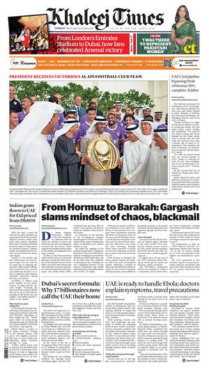 Prima pagina Khaleej Times di oggi - Quotidiano estero