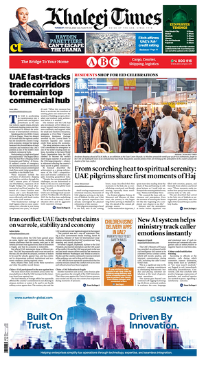 Prima pagina Khaleej Times di oggi - Quotidiano estero