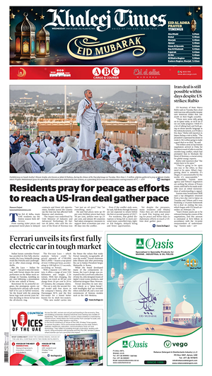 Prima pagina Khaleej Times di oggi - Quotidiano estero
