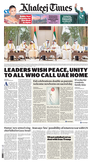 Prima pagina Khaleej Times di oggi - Quotidiano estero