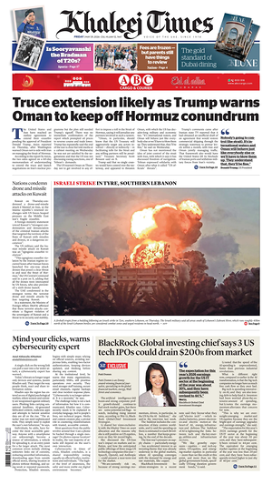 Prima pagina Khaleej Times di oggi - Quotidiano estero