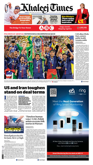 Prima pagina Khaleej Times di oggi - Quotidiano estero