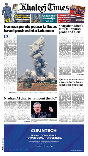 Prima pagina Khaleej Times di oggi - Quotidiano estero