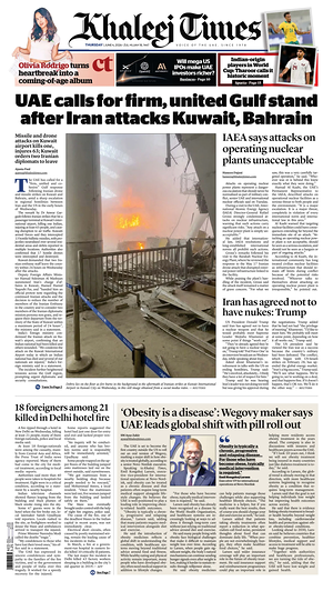 Prima pagina Khaleej Times di oggi - Quotidiano estero