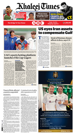 Prima pagina Khaleej Times di oggi - Quotidiano estero