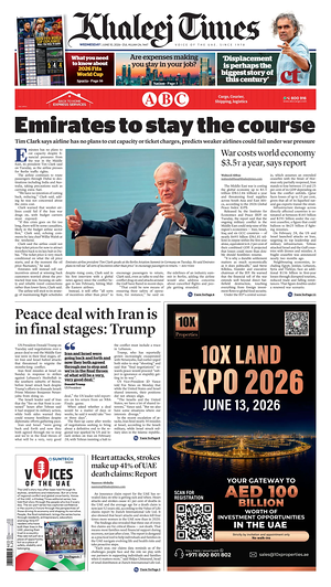 Prima pagina Khaleej Times di oggi - Quotidiano estero