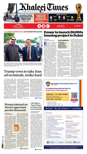 Prima pagina Khaleej Times di oggi - Quotidiano estero