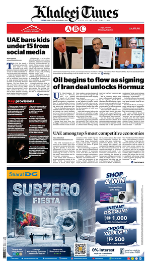 Prima pagina Khaleej Times di oggi - Quotidiano estero