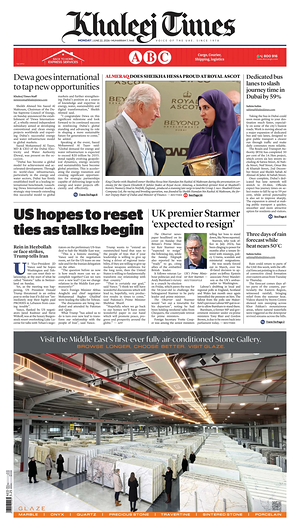 Prima pagina Khaleej Times di oggi - Quotidiano estero
