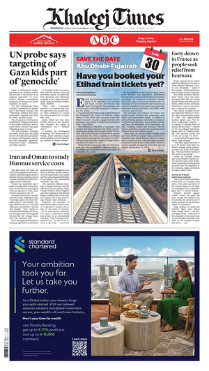 Prima pagina Khaleej Times di oggi - Quotidiano estero