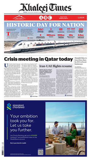 Prima pagina Khaleej Times di oggi - Quotidiano estero