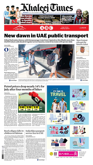 Prima pagina Khaleej Times di oggi - Quotidiano estero