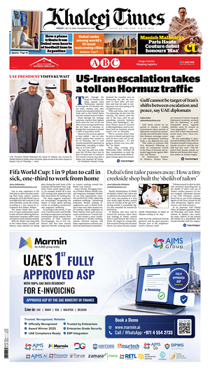 Prima pagina Khaleej Times di oggi - Quotidiano estero