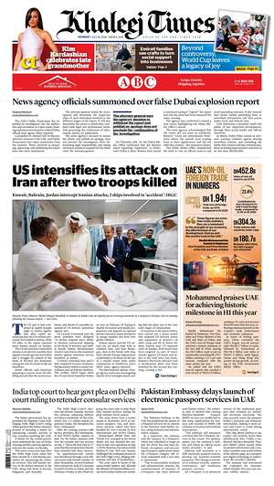 Prima pagina Khaleej Times di oggi - Quotidiano estero