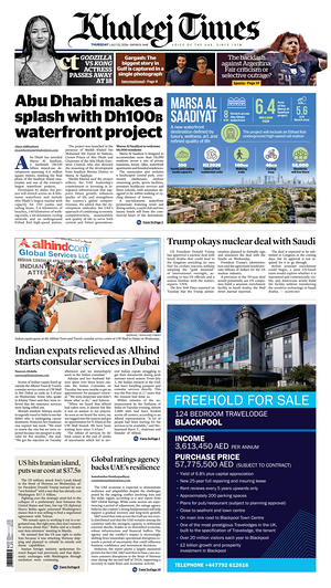 Prima pagina Khaleej Times di oggi - Quotidiano estero
