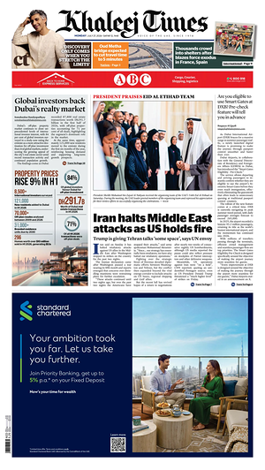 Prima pagina Khaleej Times di oggi - Quotidiano estero