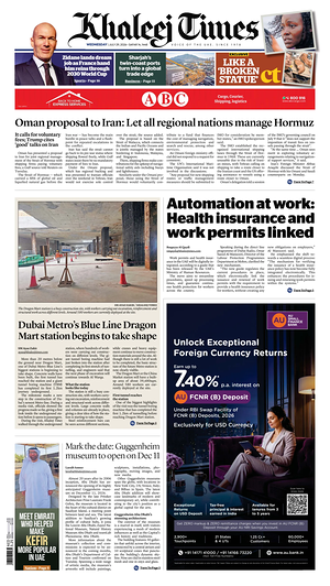 Prima pagina Khaleej Times di oggi - Quotidiano estero