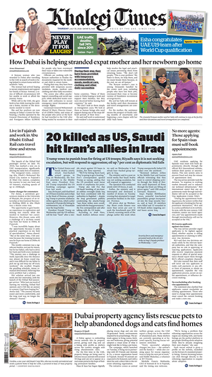 Prima pagina Khaleej Times di oggi - Quotidiano estero