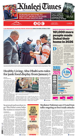 Prima pagina Khaleej Times di oggi - Quotidiano estero