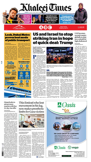 Prima pagina Khaleej Times di oggi - Quotidiano estero