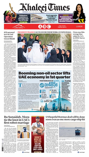 Prima pagina Khaleej Times di oggi - Quotidiano estero