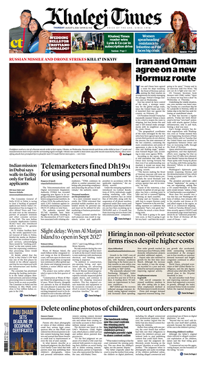 Prima pagina Khaleej Times di oggi - Quotidiano estero