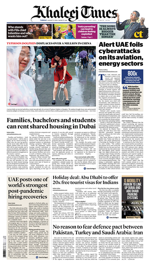Prima pagina Khaleej Times di oggi - Quotidiano estero