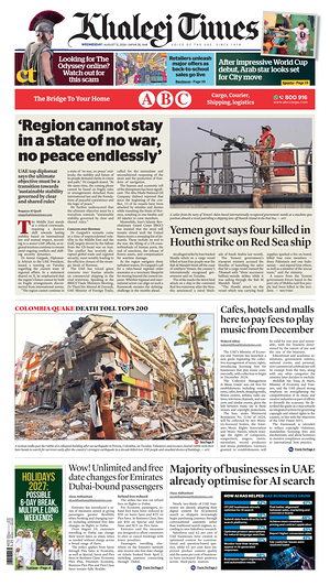 Prima pagina Khaleej Times di oggi - Quotidiano estero