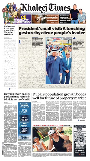 Prima pagina Khaleej Times di oggi - Quotidiano estero