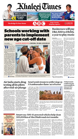 Prima pagina Khaleej Times di oggi - Quotidiano estero