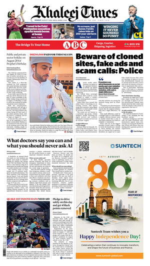 Prima pagina Khaleej Times di oggi - Quotidiano estero