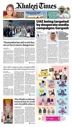 Prima pagina Khaleej Times di oggi - Quotidiano estero