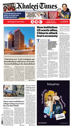 Prima pagina Khaleej Times di oggi - Quotidiano estero