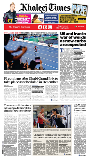 Prima pagina Khaleej Times di oggi - Quotidiano estero