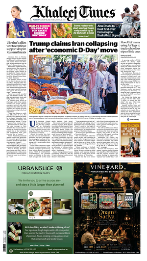 Prima pagina Khaleej Times di oggi - Quotidiano estero