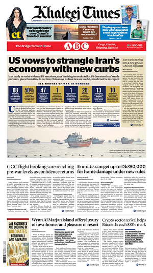 Prima pagina Khaleej Times di oggi - Quotidiano estero