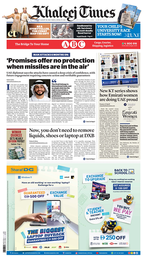 Prima pagina Khaleej Times di oggi - Quotidiano estero