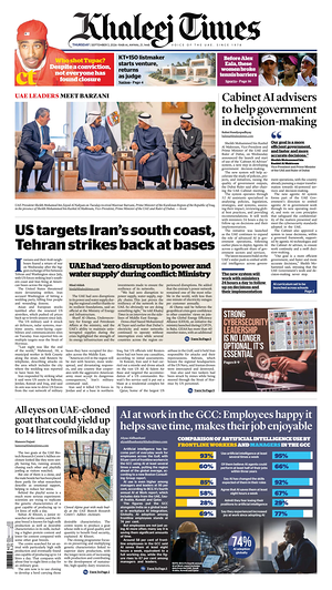 Prima pagina Khaleej Times di oggi - Quotidiano estero