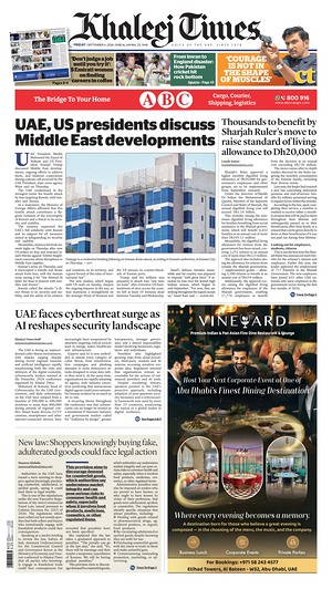 Prima pagina Khaleej Times di oggi - Quotidiano estero