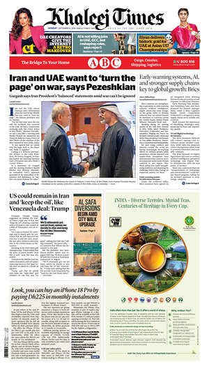 Prima pagina Khaleej Times di oggi - Quotidiano estero