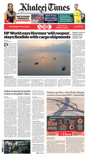 Prima pagina Khaleej Times di oggi - Quotidiano estero