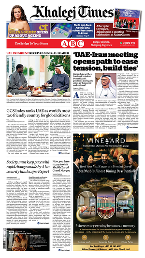 Prima pagina Khaleej Times di oggi - Quotidiano estero