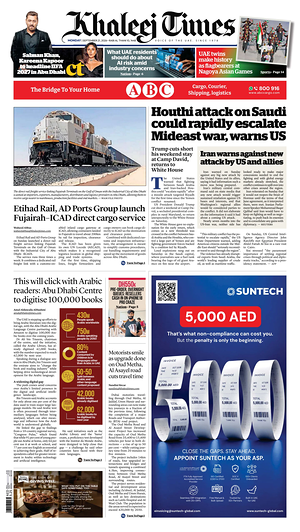 Prima pagina Khaleej Times di oggi - Quotidiano estero