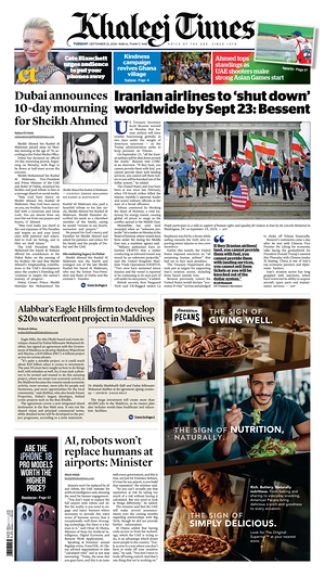 Prima pagina Khaleej Times di oggi - Quotidiano estero
