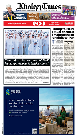 Prima pagina Khaleej Times di oggi - Quotidiano estero